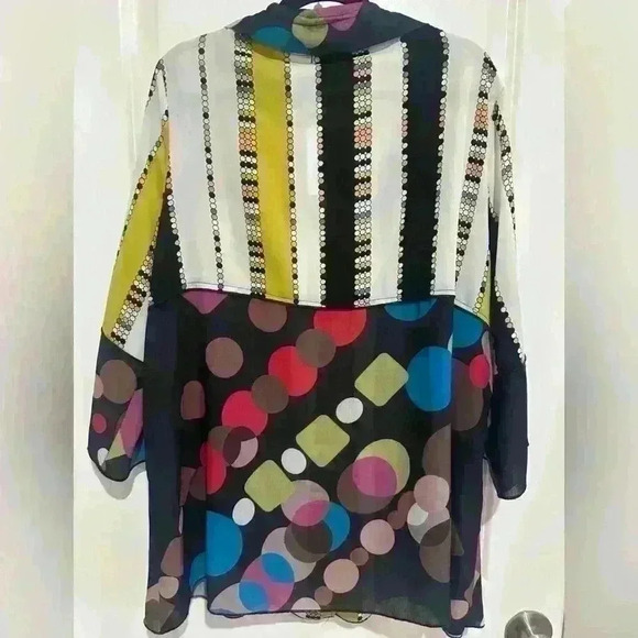 ADORE Women Tunic Top size XL Blouse Button Up Empire Waist Colorful - Picture 3 of 3